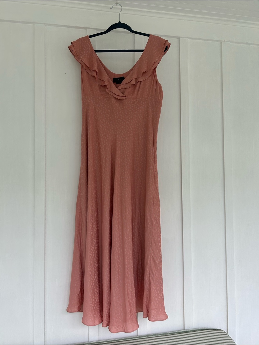 Hatch Dusty Rose Ruffle-Neck Maxi Dress